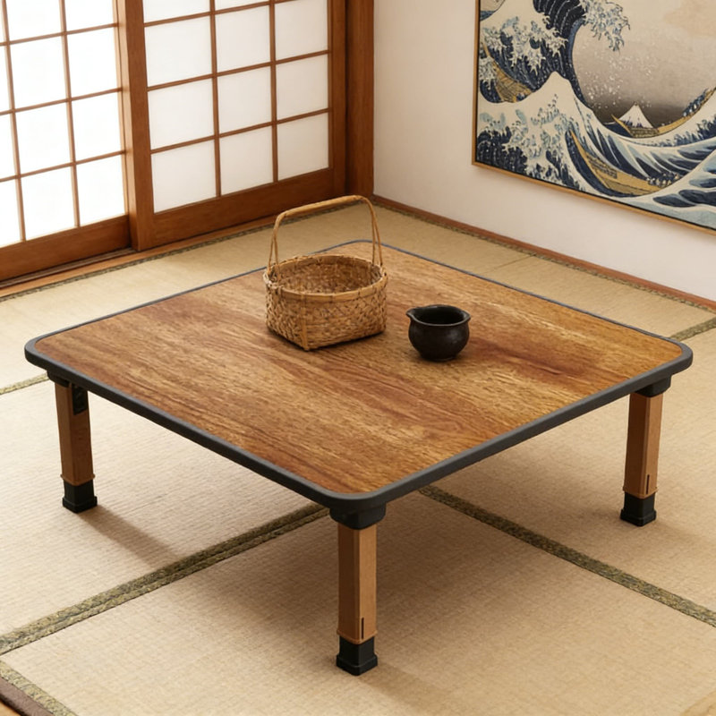 Table basse japonaise pliante en bois - Table carrée réglable pour thé, café, salle à manger, ordinateur portable et méditation