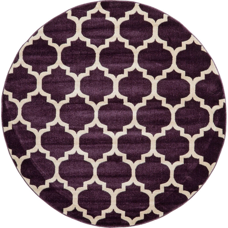 Tapis à motif géométrique mauve Cara-Leigh, Rond 6 pi 1 po