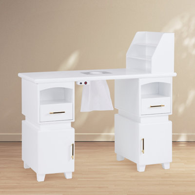 Table de manucure avec collecteur de poussière électrique, bureau de maquillage Nail Tech avec tablettes et rangement