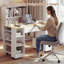 Table de couture coulissante de 53 po de largeur avec rangement, bureau de machine à coudre mobile avec tiroirs et armoire réglable-123302688