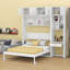 Lit escamotable mural avec bureau, armoire supérieure et tablettes de rangement, lit pliable peu encombrant-131935966-131935965