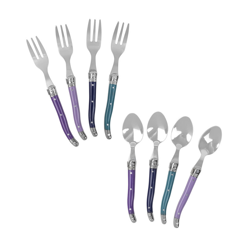 French Home 8-Piece Laguiole Dessert / Cocktail Spoon And Fork Set - Plum Rose (LG290 + LG291)