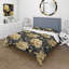 Luxueuses fleurs noires et beiges damassées - ensemble de housse de couette damassé - microfibre de polyester-231343877