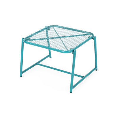 Modern Side Table For Outdoors - 13.05"H, Teal Color, Mesh Top, Weather Outdoor In Style,