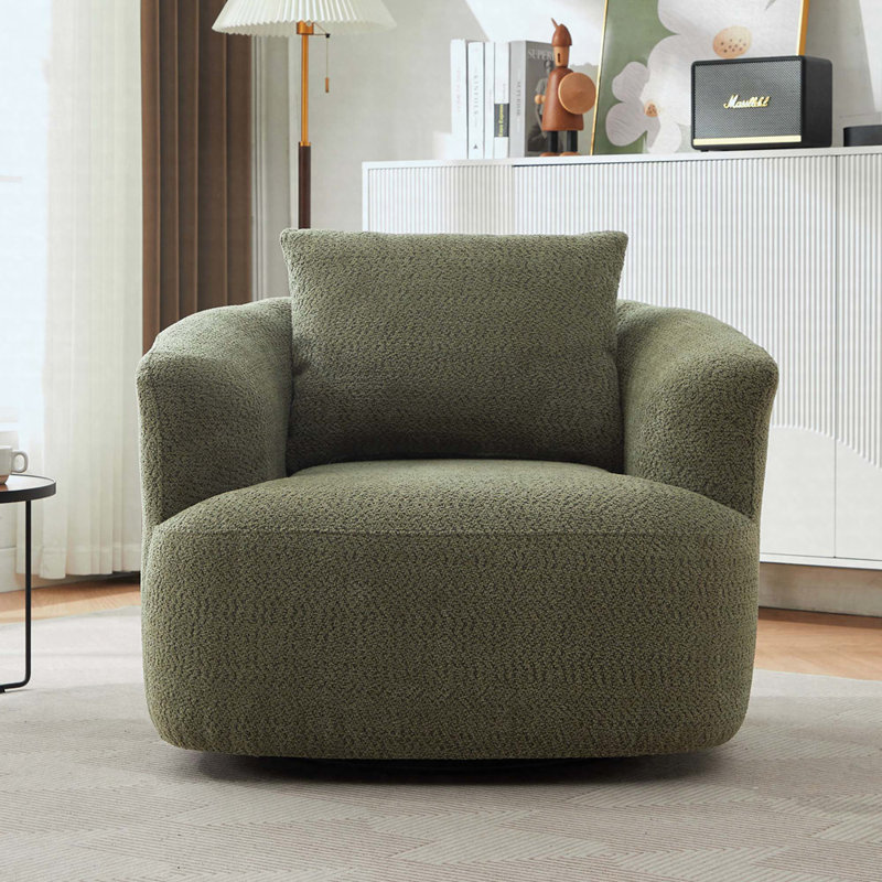 38.2" 360° Swivel Barrel Chair, Upholstered Accent Chair With Included Throw Pillow, Green