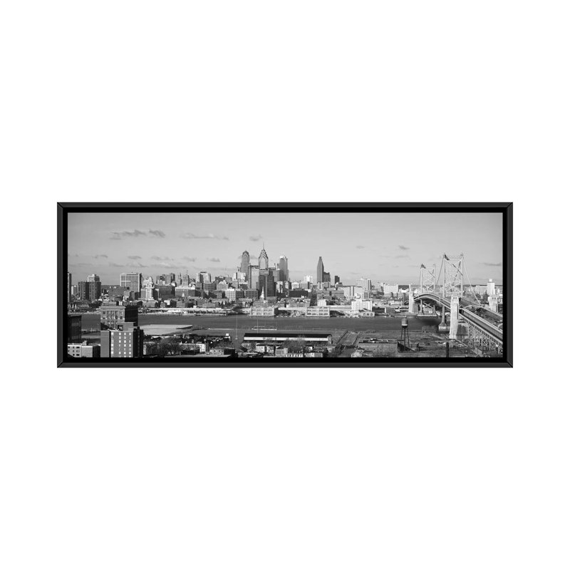 «Philadelphia Skyline Cityscape», reproduction de photo sur toile en noir et blanc, H 12 po x l 36 po x P 1,5 po