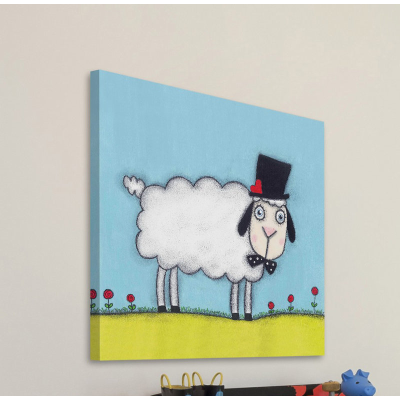Charming Sheep with Hat Canvas Art for Kids' Nursery