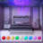 Wingback Upholstered Bed Frame with Galaxy Star Projector Speaker USB, Drawers and Storage Headboard-689939972-689939969