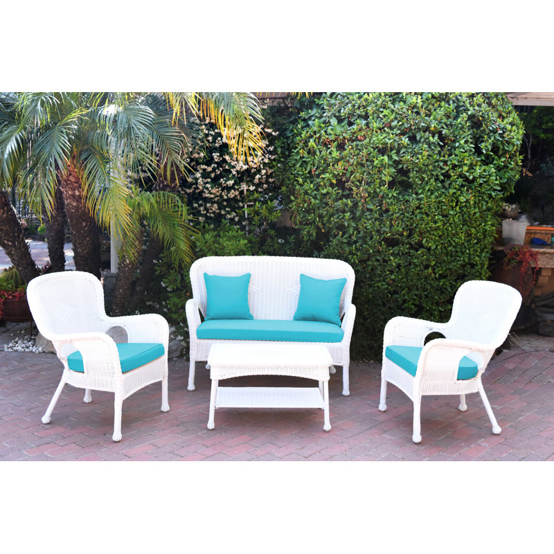 Bellas 4 Piece Sofa Set with Cushions, Sky Blue, White