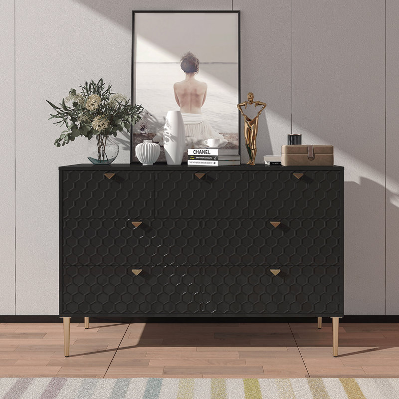 Armoire de rangement moderne à 7 tiroirs avec rangement en bois massif, Noir