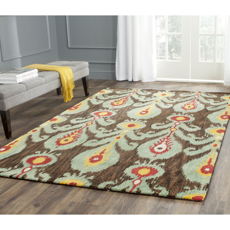 Tapis vert / noir en laine touffeté à la main Kline, Rectangle 4 pi x 6 pi