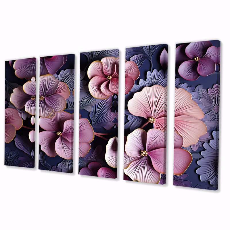 Momordique - toile d'art mauve 5 pièces, H 32 po x l 80 po