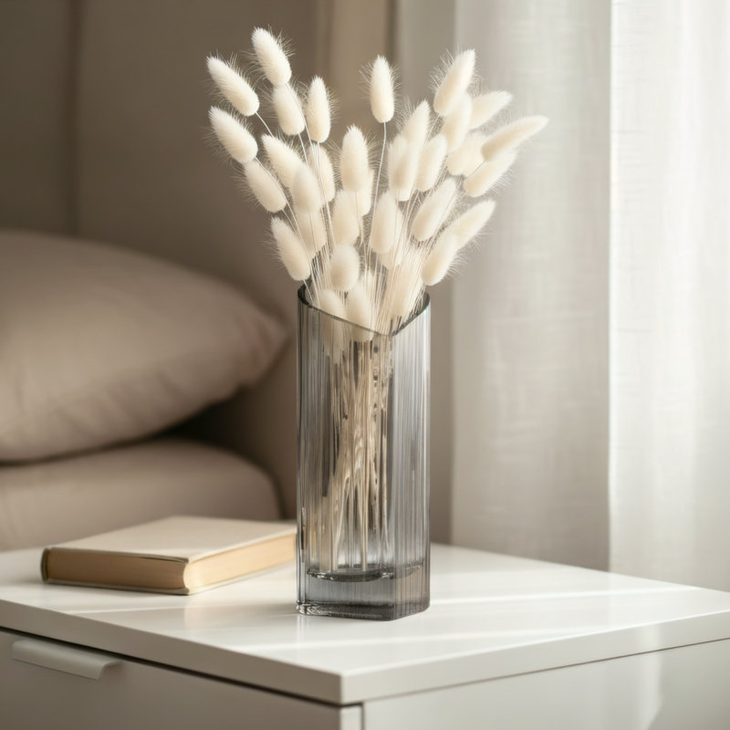  Vase en verre côtelé noir Elara, Gris fumée