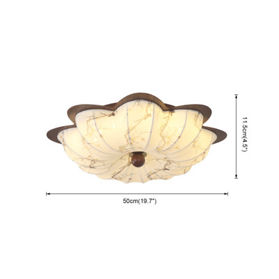 19.7" Vintage LED Flush Mount Ceiling Light with Floral Fabric Shade Dimmable