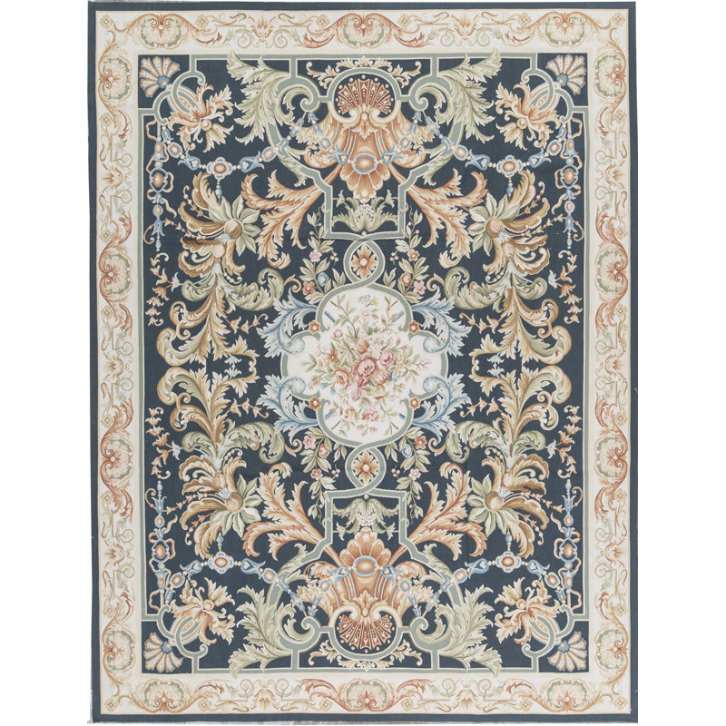 Hand-Knotted High-Quality Blue and Beige Area Rug