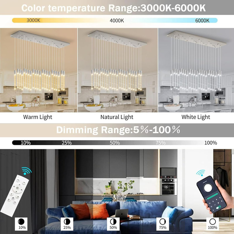 Lustre rectangulaire moderne 22 lumières Glam, Nickel