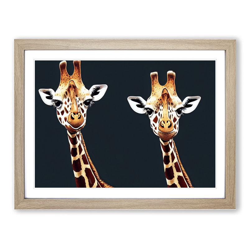 Two Giraffes Vol.2 - Framed Print, 25cm H x 34cm W x 2cm D, Oak Framed