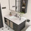 Comptoir de meuble-lavabo 43 po avec lavabo encastré Roomfitter, comptoir de salle de bain en pierre frittée durable avec dosseret, blanc