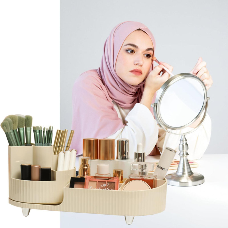 Zackarie Plastic Makeup Organizer, Cream