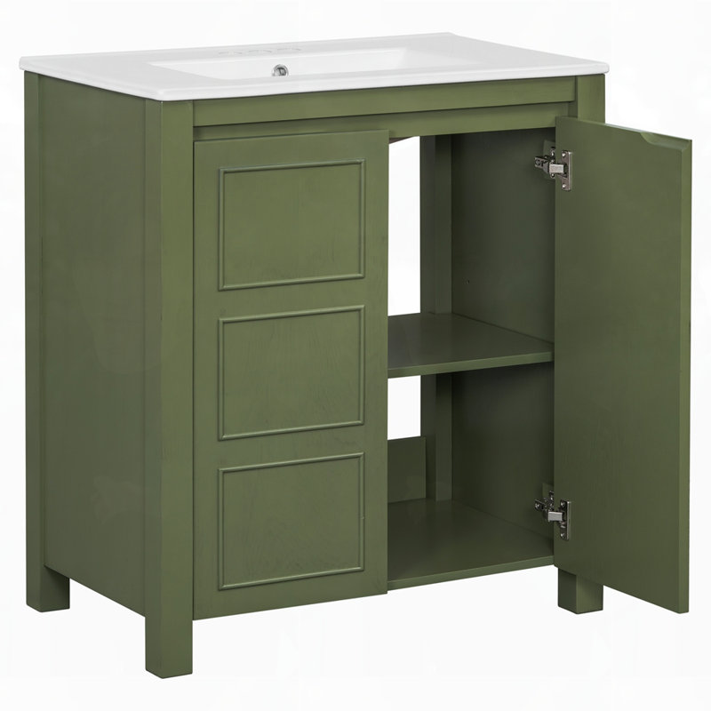 Meuble-lavabo moderne avec cadre en bois, Vert olive