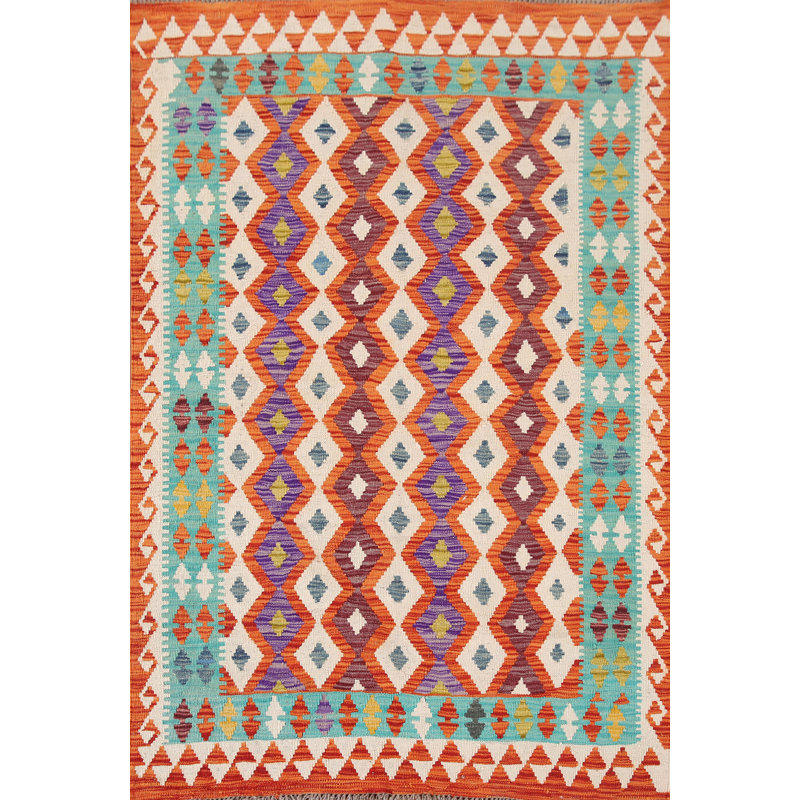 Tapis décoratif géométrique kilim oriental 4 x 6