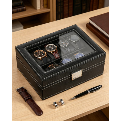 Boîte à montre à 20 emplacements pour hommes, boîtier de montre verrouillable à 2 couches avec couvercle en verre, organisateur de rangement de montre de grande capacité, vitrine de montre de luxe avec finition en cuir