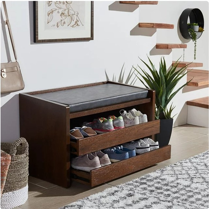 Banc de rangement en faux cuir Aryaan, Brun