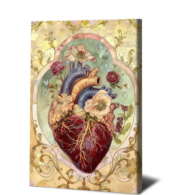 1 pièce, art mural, affiches encadrées, cœur avec accents floraux, art mural rétro sur toile pour la décoration intérieure