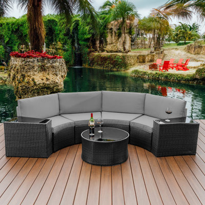 Slunce 4 - Person Outdoor Seating Group with Cushions -  Nestl, WF-NB-PFW-SCR-GR/GR-SEMI
