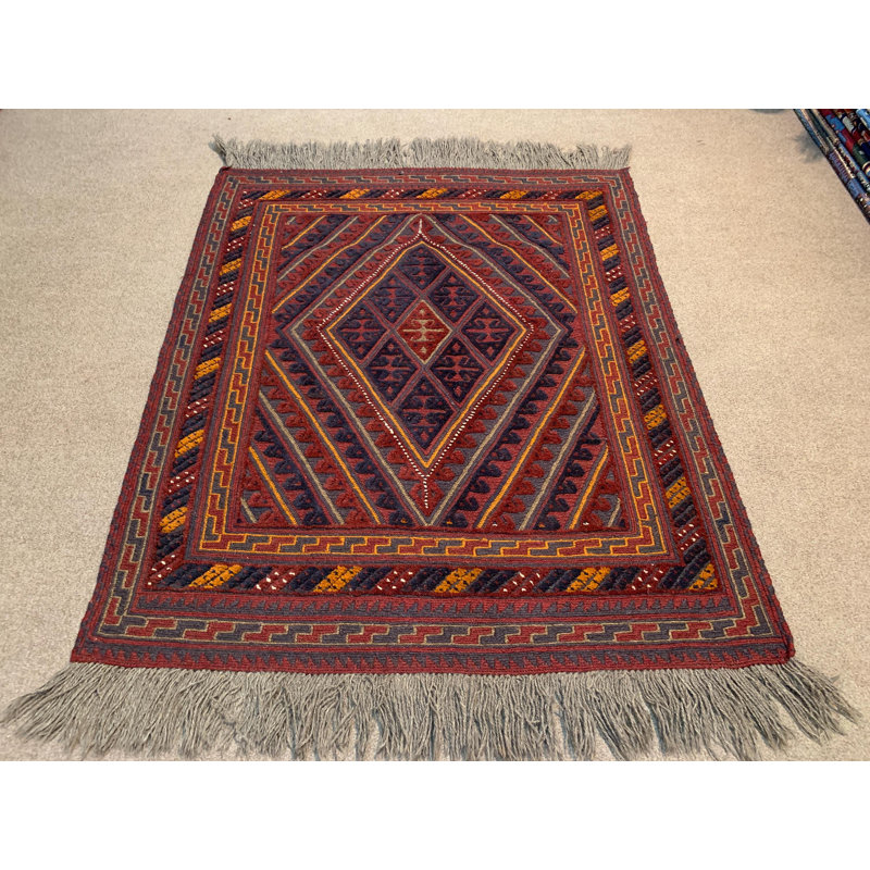Tapis kilim / 3,6 pi x 3,6 pi rétro / afghani Mashwani / tapis géométrique Kilim