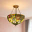 Plafonnier semi-encastré 3 lumières Tiffany, vitrail bronze