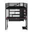 Lit mezzanine double en métal avec poste de travail, garde-robe, escalier de rangement et DEL-50357072