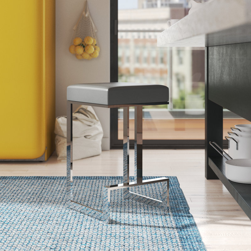 Ehrlich Upholstered Square Stool, Gray, Counter Stool (25" Seat Height)