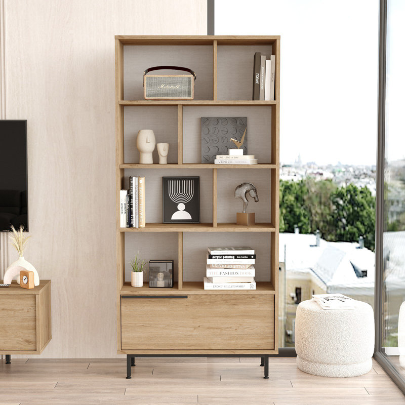 Modern Walnut Bookshelf with Metal Legs, 33.0 x 69.0 x 11.6 Inches | 100% Melamine Coated Particle Board, Thickness: 0.7 Inches | Stylish Storage Solution for Home or Office, Durable & Elegant Design