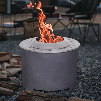 20.5 Inch X 15 Inch Dark Grey Faux Concrete Texture Smokeless Firepit With Wood Pellet/Twig/Wood As The Fuel