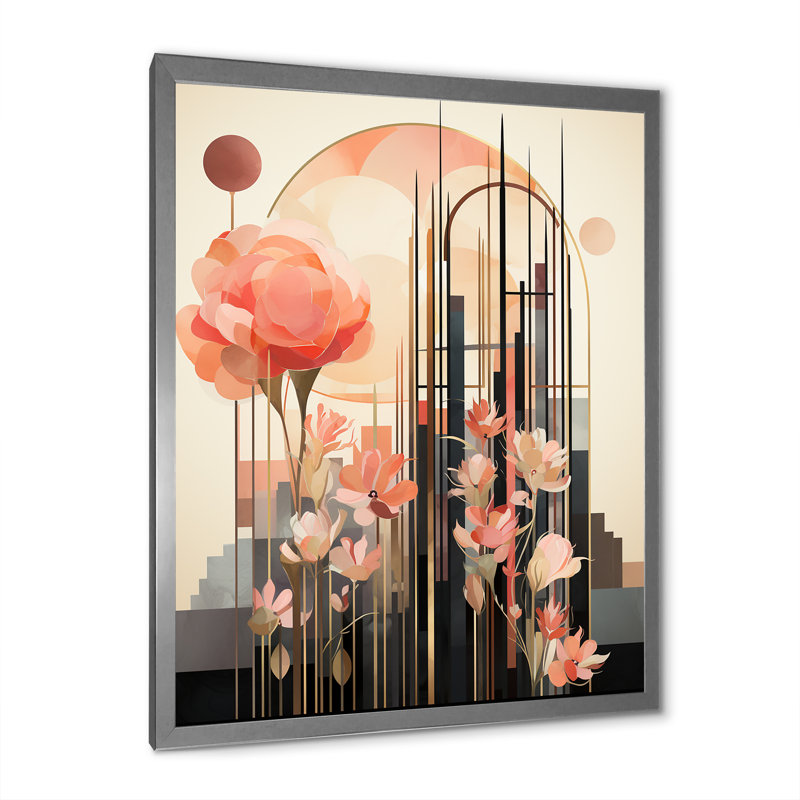 «Rose rose», art nouveau sur toile, H 32 po x l 24 po x P 1 po, Cadre simple argenté