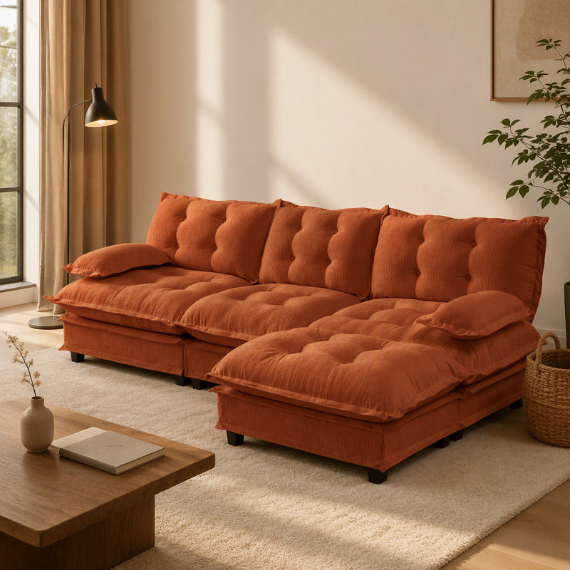 Canapé en forme de L de 107 pouces avec design modulaire, tissu chenille et siège profond confortable pour les salons et les appartements
