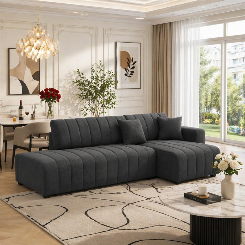 Canapé modulaire en laine faisant face à gauche avec méridienne, Laine beige, Orienté vers la gauche