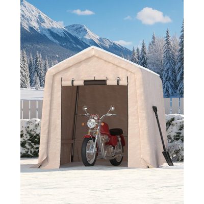 6x6FT    Motorcycle Shed - Waterproof Portable Garage with Roll-Up Door & Ventilation - Rust-Resistant Steel Frame Bike Tent for Outdoor Storage. Lawn Equipment. Firewood - Khaki