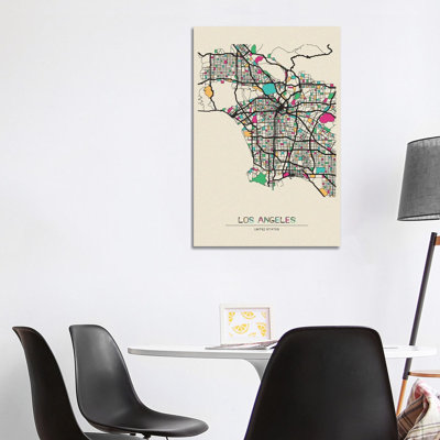 Los Angeles, California Map by Ayse Deniz Akerman - Wrapped Canvas Print