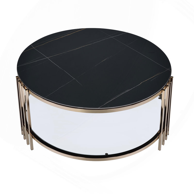 Coffee Table Sintered Stone Top & Champagne Finish Round.
