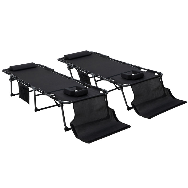 Outsunny 2 Piece Folding Chaise Lounge With 5-Level Reclining Back, Outdoor Tanning Chair With Reading Face Hole, Outdoor Lounge Chair With Side Pocket & Headrest For Beach, Yard, Patio