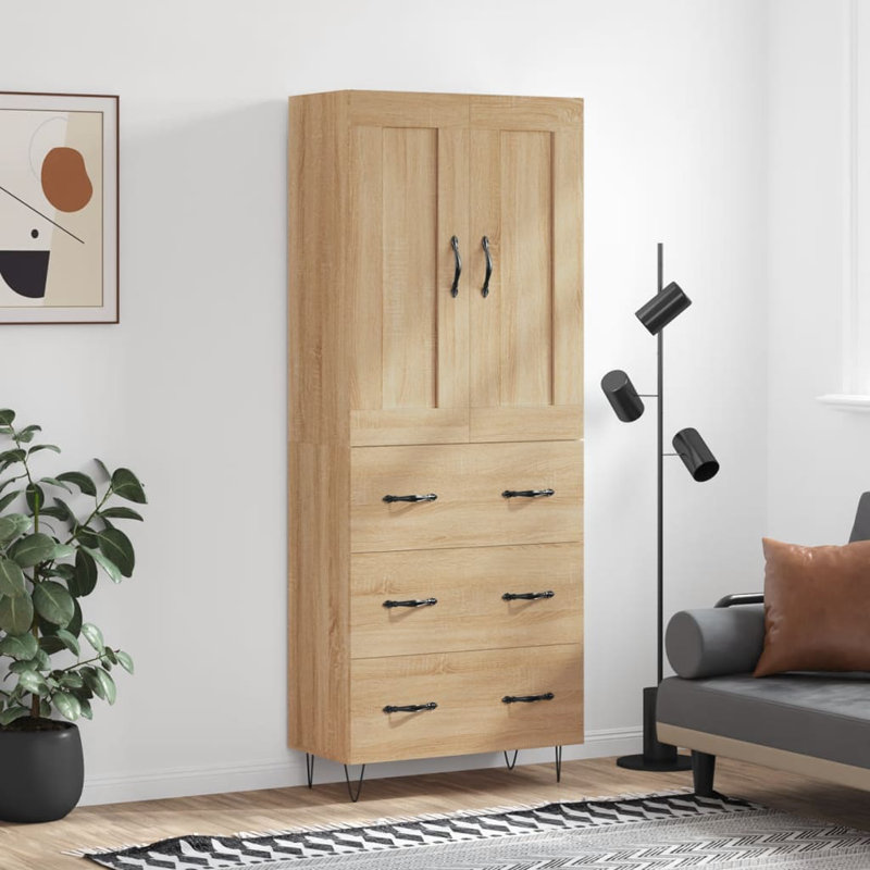 Longlier 69.5cm Wide 3 Drawer Highboard, Sonoma Oak