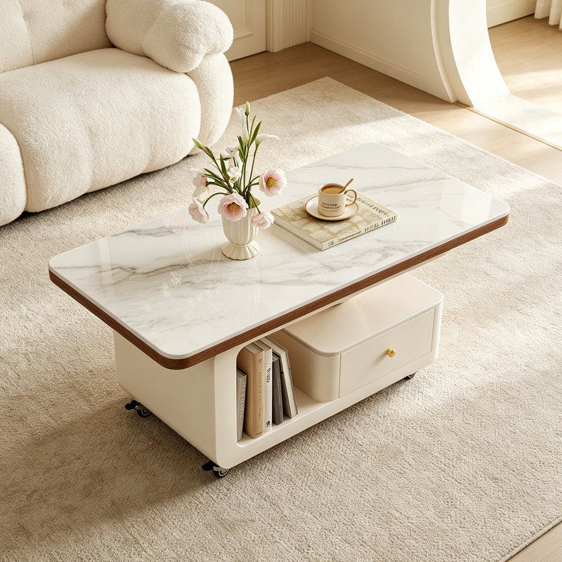 Table basse créative de style crème moderne, H 17,71 po x l 47,24 po x P 23,62 po, Grey / White
