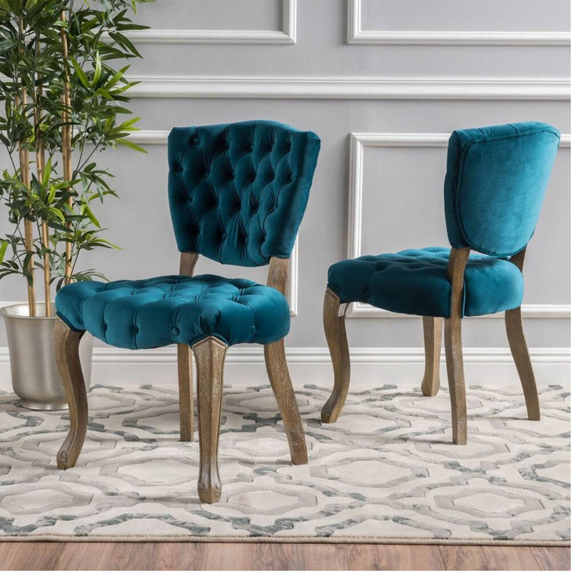 Chaise moderne capitonnée KD (ensemble de 2), Sarcelle, Brun