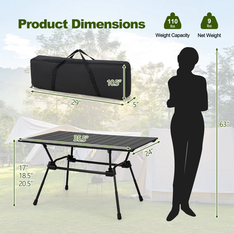 Table pliante 35,5 po, Noir