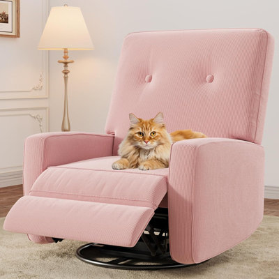 360° Swivel Rocking Recliner Chair with Adjustable Backrest, Cozy Linen/Corduroy Armchair for Living Room