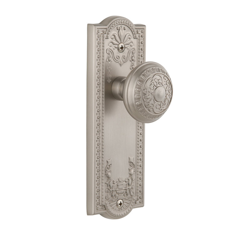 Grandeur Parthénon plaque passage avec bouton de porte Windsor, Nickel satiné, 2 3/8"