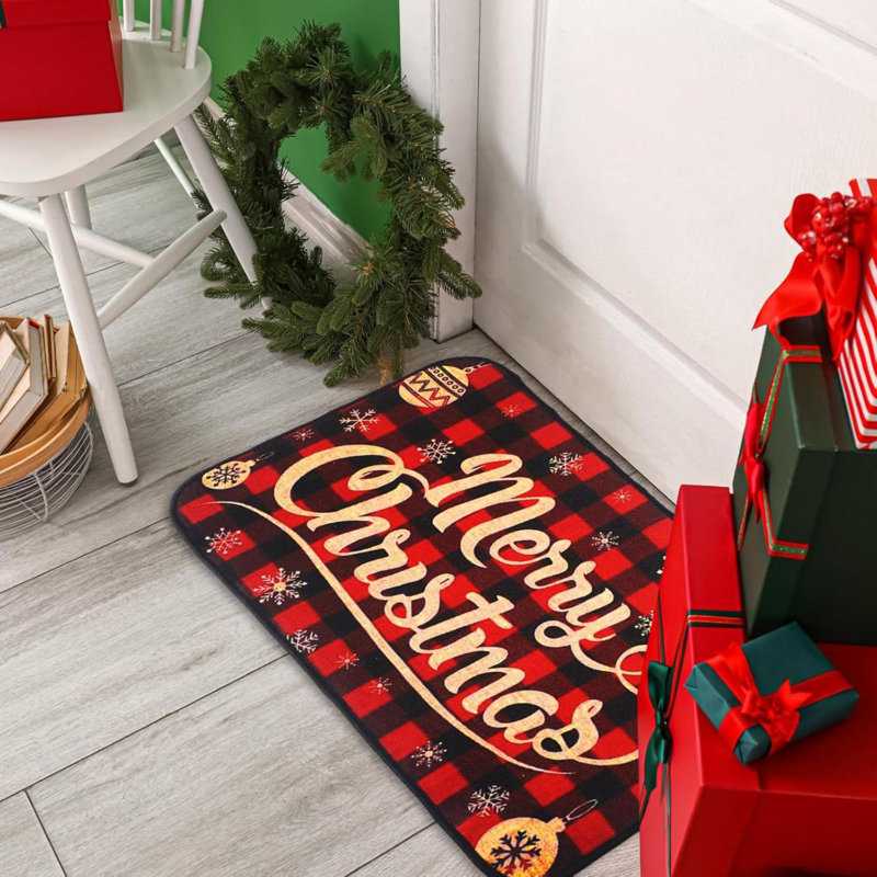 Tapis de Noël pour l'extérieur Merry Christmas Paillasson décoratif antidérapant Buffalo