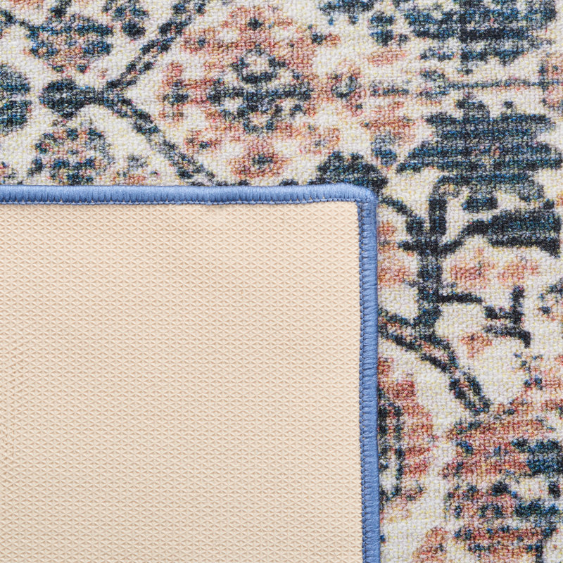 Cymone Oriental Ivory/Pink/Navy Area Rug, Rectangle 4'4" x 6'